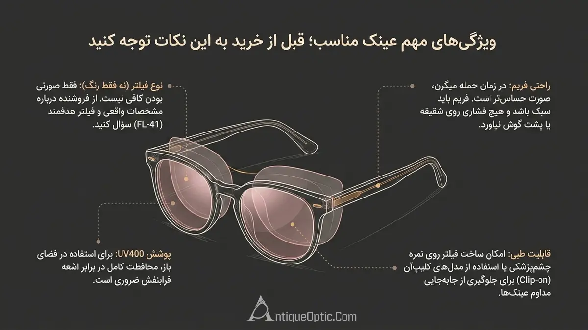 ویژگیهای مهم عینک مناسب افراد میگرنی؛ قبل از خرید به این نکات توجه کنید