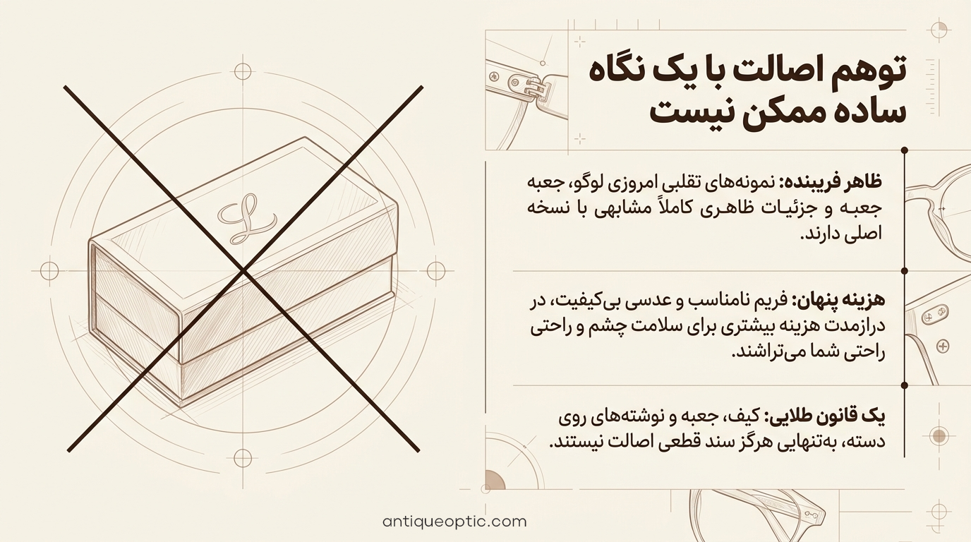 تشخیص عینک اصل از تقلبی از ظاهر عینک ممکن نیست