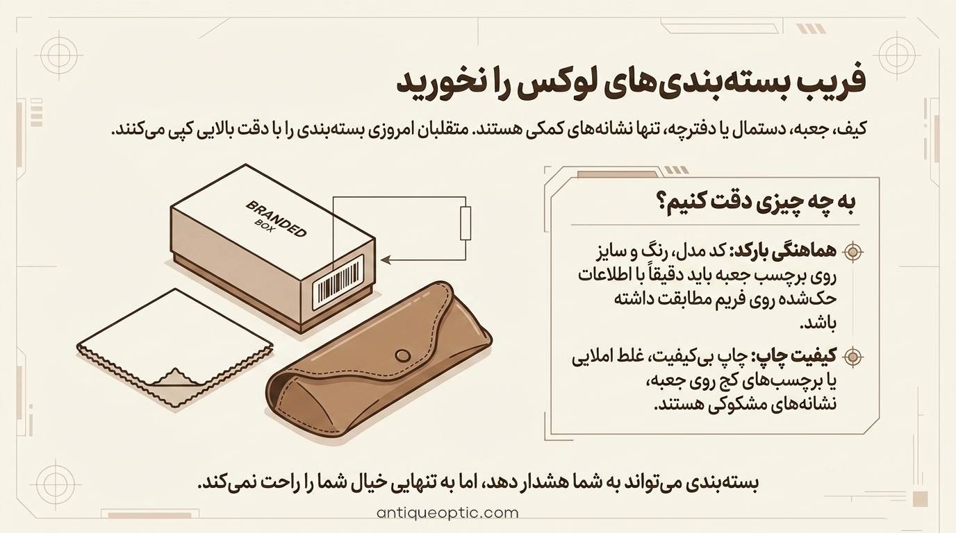 تشخیص عینک اصل از تقلبی - مشخصات بسته بندی