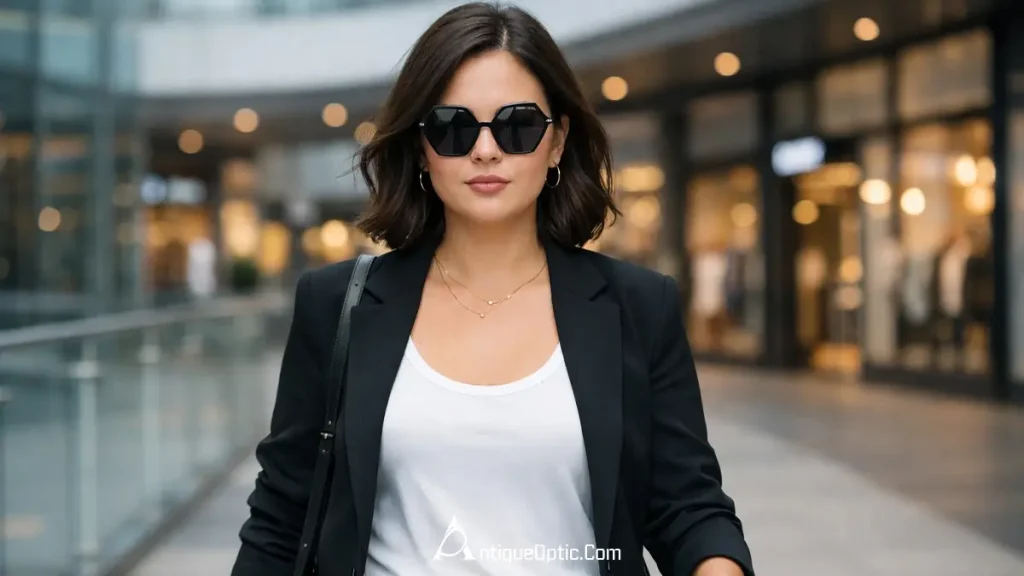 عینک آفتابی چند ضلعی برای صورت گرد