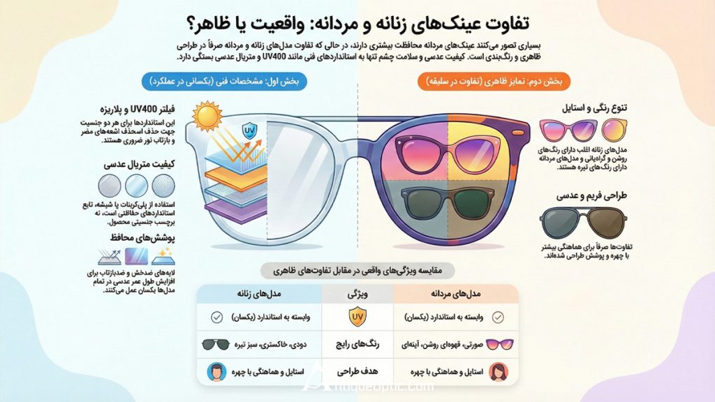 تفاوت عینک های زنانه و مردانه در مشخصات عدسی