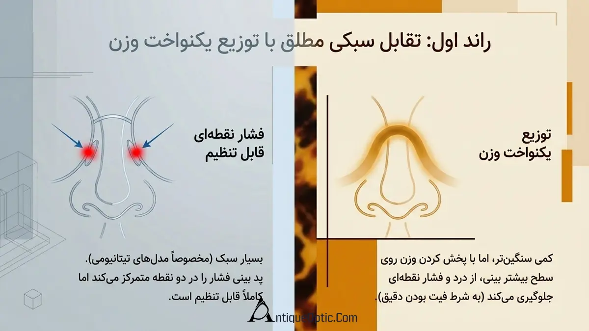 فریم فلزی یا کائوچویی: کدام‌یک روی بینی فشار کمتری می‌آورد؟