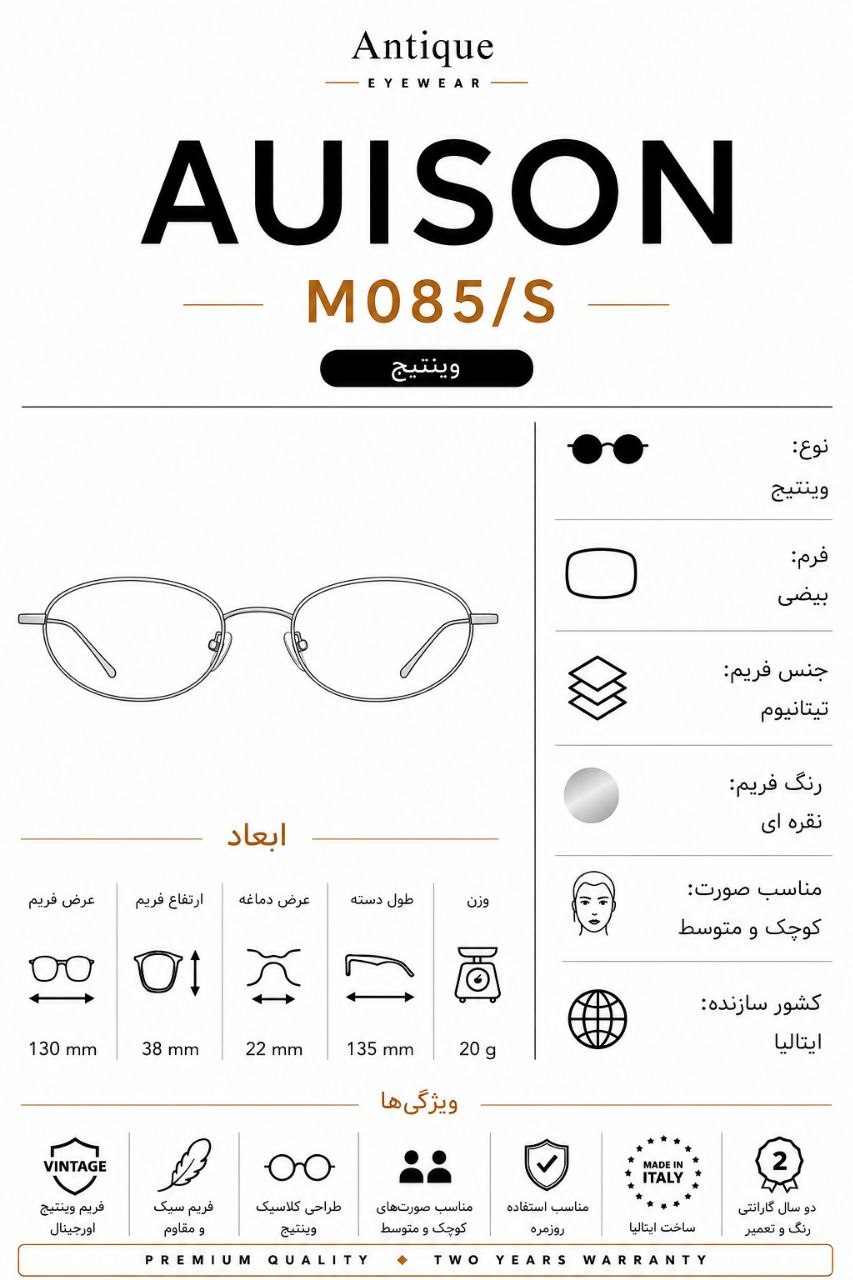 مشخصات عینک آفتابی وینتیج AUISON مدل M085S