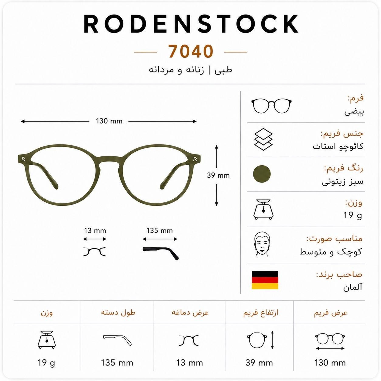 مشخصات عینک طبی زنانه و مردانه Rodenstock مدل 7040